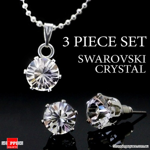 3pc Swarovski Crystal Sterling Silver Set - 8mm Earrings