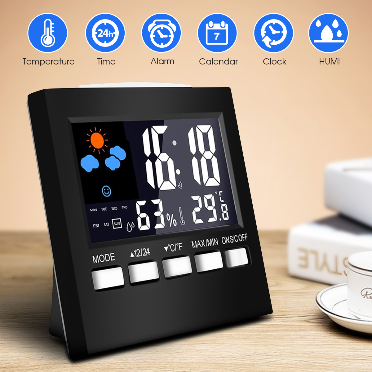 universal House Digital LCD Alarm Calendar Temperature Humidity Meter Hygrometer