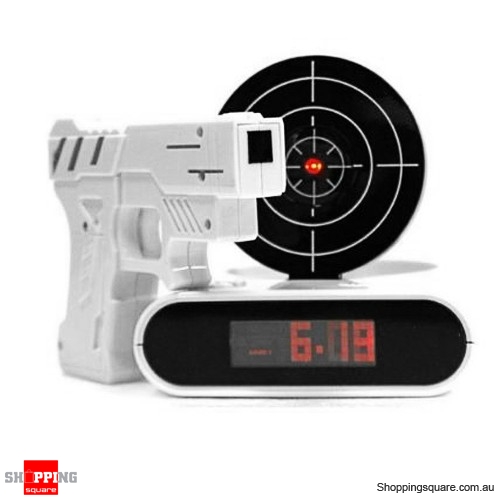 LCD Laser Gun Shooting Target Alarm Clock White Colour ( Code: (DS)HOM ...