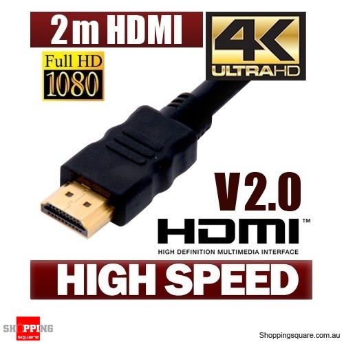 2m HDMI Cable v2.0 3D High Speed with Ethernet HEC 4K Ultra HD Digital Gold Plated(V1.40 compatible)