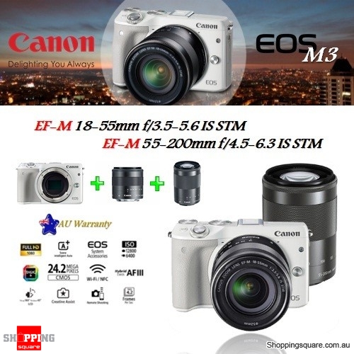 Canon EOS M3 DSLR 24.2MP + EF-M 18-55mm & 55-200mm IS STM Lens Camera