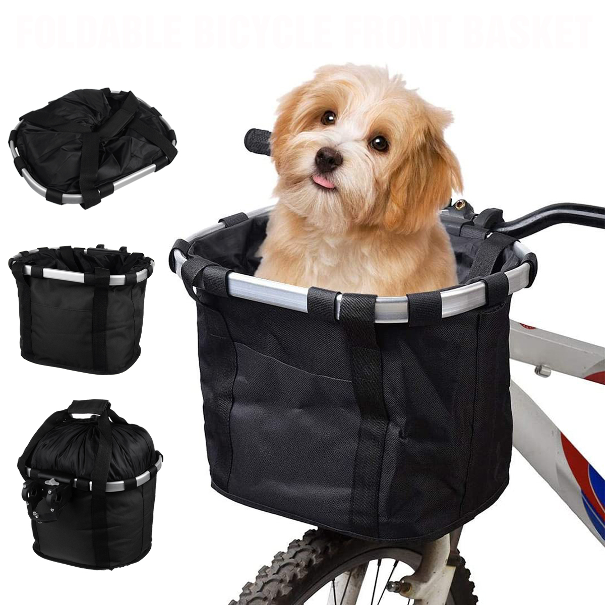 Folding Bicycle Basket Small Pet Dog Carrier Front Bike Handlebar Basket Bag US 