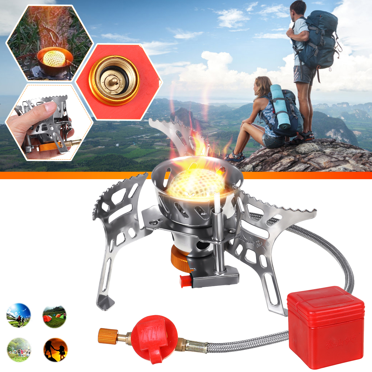 Automatic Gas Stove Windproof Cooking Stove Piezo Ignition Camping Stove Gas Burner Outdoor Travel Picnic