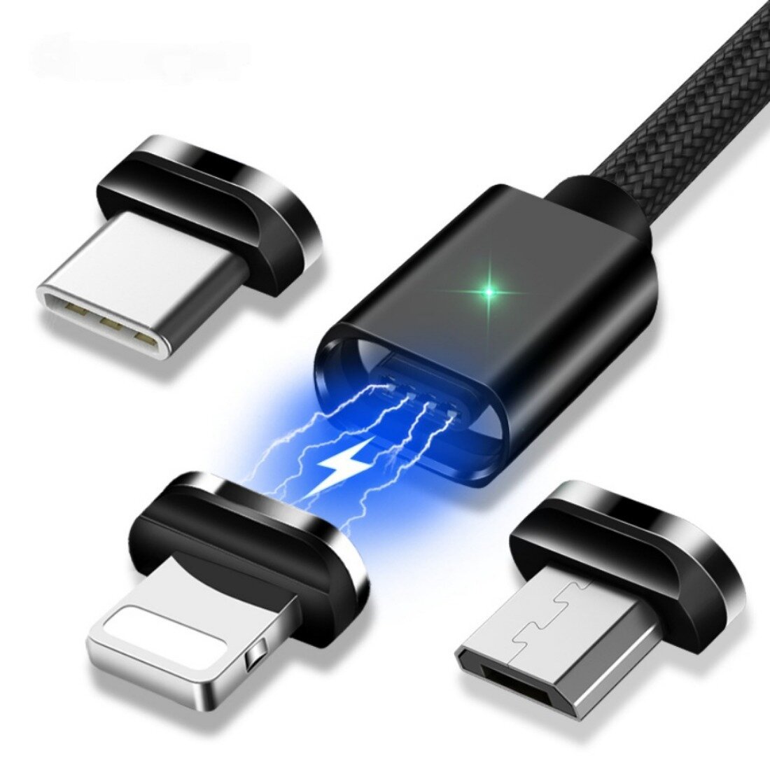 3 in 1 Magnetic Cable 2M with Micro USB / Type-C / for iPhone Connector Fast Charging Data Cable for Laptop Smartphone