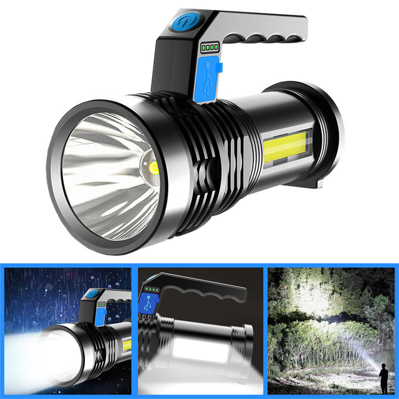 2PCS XANES P500 Double Light 500m Long Range Strong Flashlight with COB Sidelight USB Rechargeable Powerful Handheld Spotlight