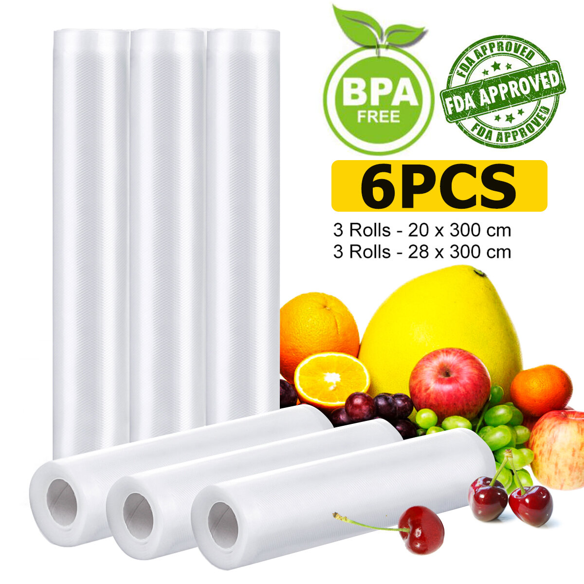 6 Roll Audew Vacuum Sealing Film Household Food Vegetable BPA Free