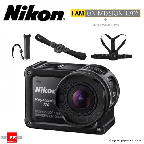 Nikon KeyMission 170 Action Camera Bundle (Helmet Mount + Chest Mount + Handy Grip)