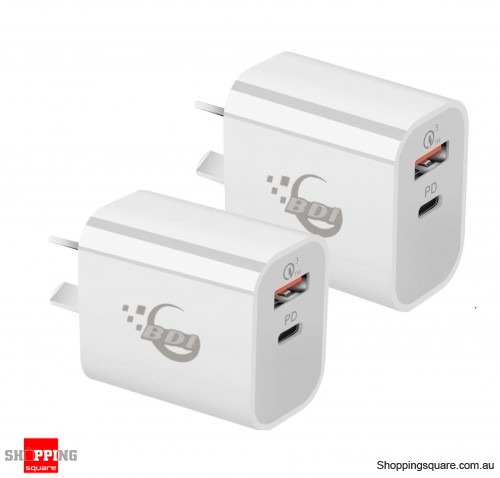 18W PD Quick Charger AU plug with USB and Type C Port (SDC-18WACB) - 2 Pack
