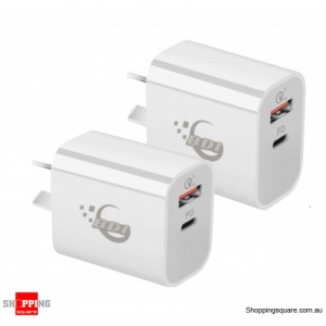18W PD Quick Charger AU plug with USB and Type C Port (SDC-18WACB) - 2 Pack