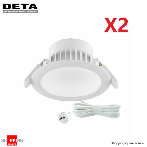 2pcs Deta 9W Warm White Dimmable LED Downlight inbuilt Drive, 1.2m Lead and AU Plug