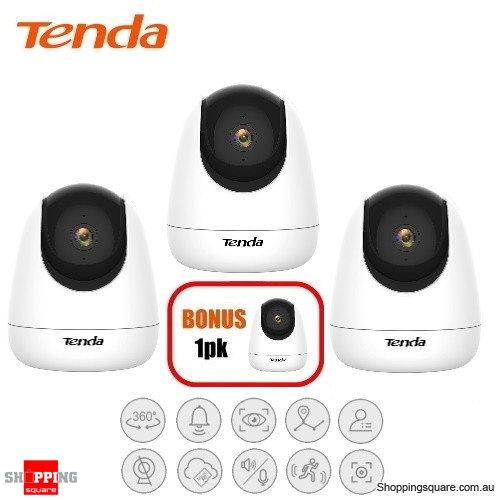 Tenda CP3 Smart WiFi HD Security Camera, Motion Detection, Pan/Tilt, 1080P, Sound and Light Alarm, Night Vision - Buy 3 Get 1 Fr