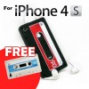 Cassette Tape Silicone Case for iPhone 4 4S Black With FREE White Case