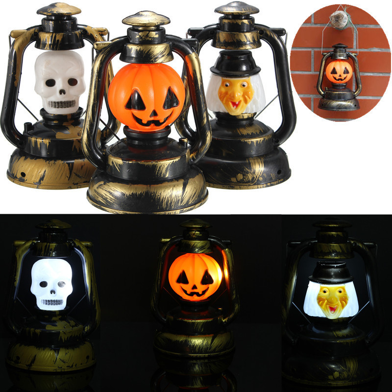 Halloween Pumpkin Skull Witch Lantern Lamp With Light Laughter 