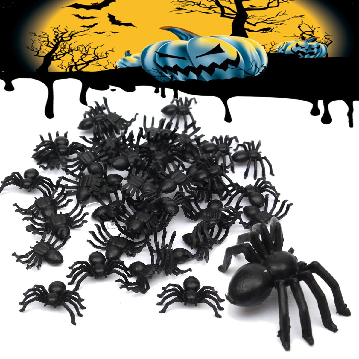 50pcs Halloween Plastic Spiders Spider Funny Joking Toy Decoration