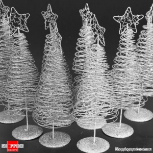 Mini Iron Christmas Tree with Star for Table Desk Decoration - Silver Colour