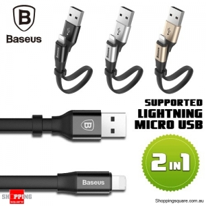 BASEUS Micro USB Lightning 8pin 2 in 1 Charging Sync 23cm Short Data Cable for iPhone Android Black Colour