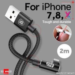 2M Baseus Lightning Compatible Data Sync Cable Charger for iPhone 13 12 11 XS Max XR X 8 7 6 S Plus 5 iPad Black Colour