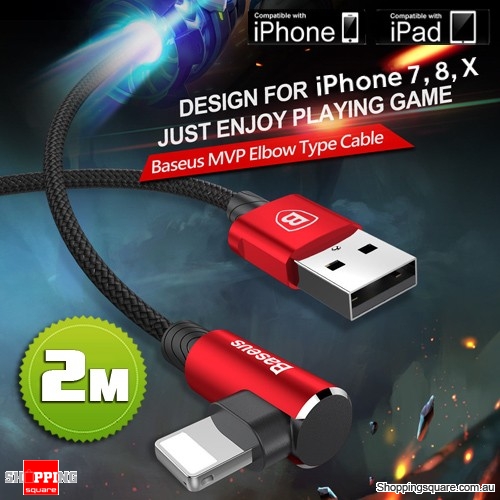 2M Baseus Lightning Compatible Data Sync Cable Charger for iPhone XS Max XR X 8 7 6 S Plus 5 iPad Red Colour