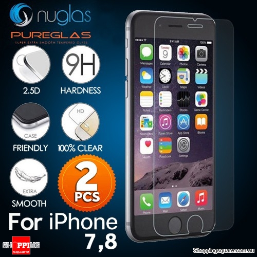 2X NUGLAS/PUREGLAS Tempered Glass Screen Protector for Apple iPhone 8/7/6S/6 - Transparent