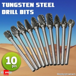 10Pcs of 1/8 Inch Shank Tungsten Carbide Burr Drill Bits Cutter Files Set for Rotary Tool 
