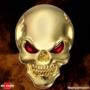 Metal Demonic Skull Bone 3D Car Motorcycle Sticker Emblem Badge Decal - Gold Colour