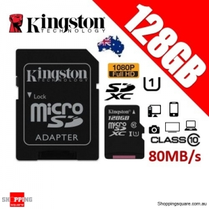 Kingston Canvas Select 128GB micro SD SDXC Memory Card 80MB/s Full HD 1080P + Adapter