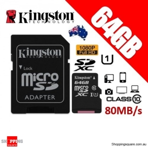 Kingston Canvas Select 64GB micro SD SDXC Memory Card 80MB/s Full HD 1080P + Adapter