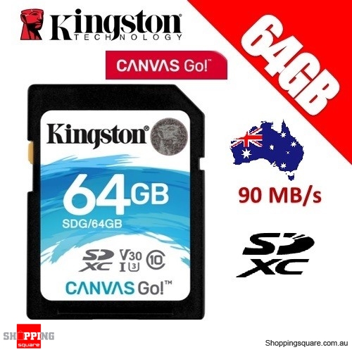 Kingston Canvas Go 64GB SD SDXC Memory Card Class 10 UHS-I U3 V30 90MB/s 4K Ultra HD