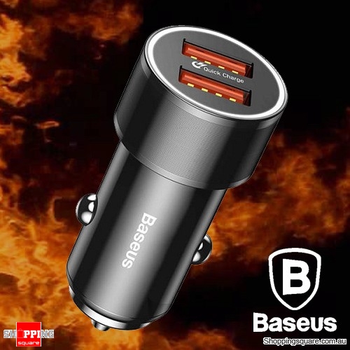Baseus 36W QC3.0 Dual USB Fast Car Charger For iPhone XS Max XR X 8 Samsung Black Colour