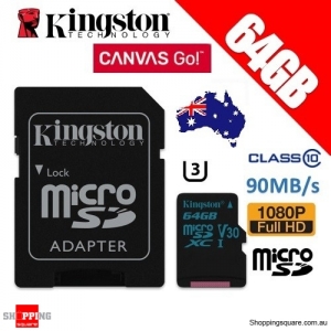 Kingston Canvas Go 64GB micro SD SDXC Memory Card Class 10 UHS-I U3 V30 90MB/s 4K Ultra HD