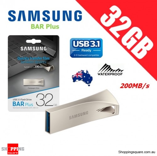 Samsung Bar Plus 32GB USB 3.1 Flash Drive Memory 200MB/s Champagne Silver 