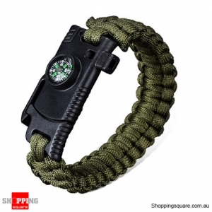4 In 1 EDC Survival Bracelet Outdoor Emergency 7 Core Paracord with Whistle Compass Kit - Green