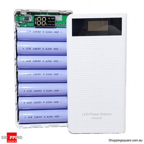 DIY Type C 18650 LED flashlight Digital display Battery Dual USB Power Bank Case Box for Smartphone - White