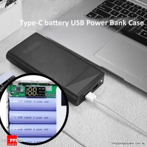 DIY Type C 18650 LED flashlight Digital display Battery Dual USB Power Bank Case Box for Smartphone - Black