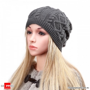 Women's Warm Soft Knit Double Helix Structure Wool Cap Hat Outdoor Autumn Winter - Dark Grey