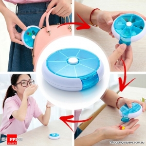 7 Compartment Pill Medicine Rotation Holder Box Organizer Container Case for Travel Office - Sky Blue