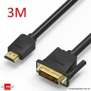 HDMI to DVI Cable 24Pin+1 HDMI 19 Cable Adapter Support 1080P 3D - 3M