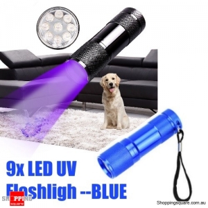 9x LED Violet UV LED Light Flashlight Fluorescence Multifunctional Detection Pen - Blue
