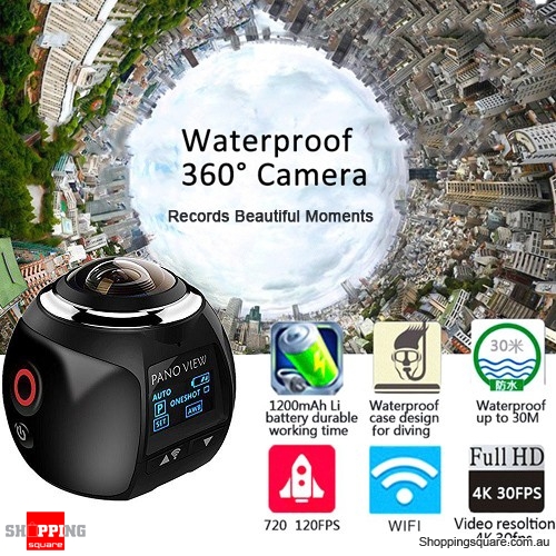 4K HD 360 Degree Panoramic Wifi Camera 2448x2448 for Sport Driving Black Colour