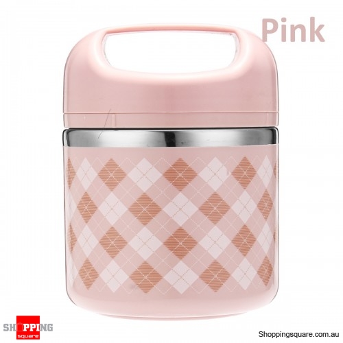 630ml Portable Stainless Steel Lunch Box Picnic Food Storage Container with spoon - Pink