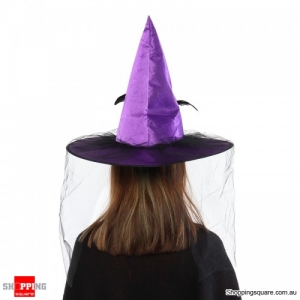 Witch Hat Spire With Veil Halloween flannel Cosplay - Purple