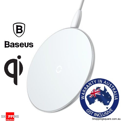 Baseus New 10W Fast Qi Wireless Charger Aluminium Alloy Glass Pad For iPhone 13 12 11 X 8 White Colour(with original box) - AU