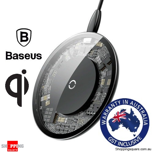 Baseus New 10W Fast Qi Wireless Charger Aluminium Alloy Glass Pad For iPhone 13 12 11 XS Max XR X 8 Black Transparent Colour