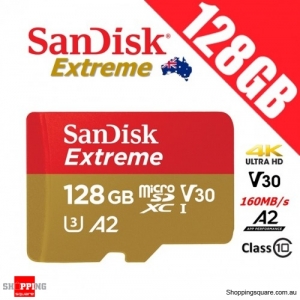 SanDisk Extreme 128GB micro SD SDXC UHS-I U3 V30 A2 160MB/s 4K Ultra HD Memory Card