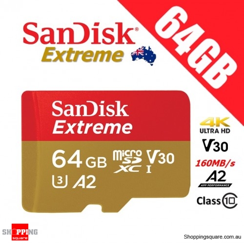 SanDisk Extreme 64GB micro SD SDXC UHS-I U3 V30 A2 160MB/s 4K Ultra HD Memory Card