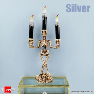 Halloween Skull Skeletal Stand LED Candles holder Decorations Lamp for Bar Party - Silver