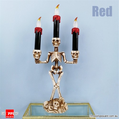 Halloween Skull Skeletal Stand LED Candles holder Decorations Lamp for Bar Party - Red