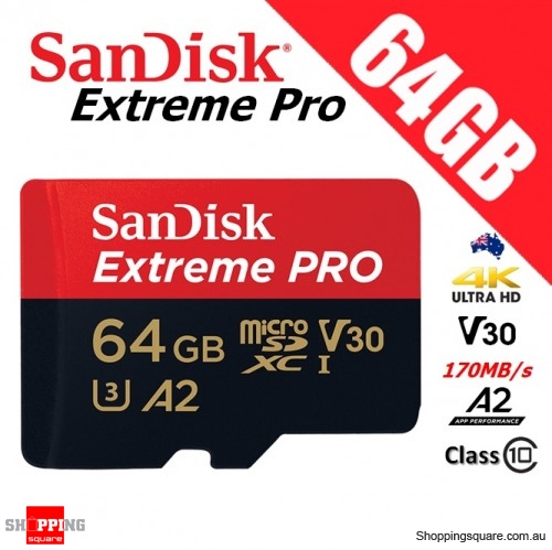 SanDisk Extreme Pro 64GB microSDXC Memory Card UHS-I U3 V30 A2 4K Full HD 170MB/s 