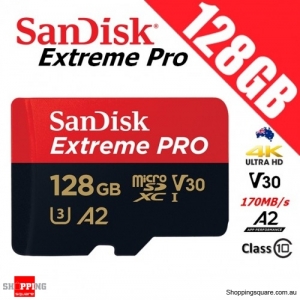 SanDisk Extreme Pro 128GB microSDXC Memory Card UHS-I U3 V30 A2 4K Full HD 170MB/s 