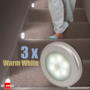 3pcs Wireless Motion Sensor LED Night Light Battery Powered Cabinet Lamp Anti dazzle - Warm White
